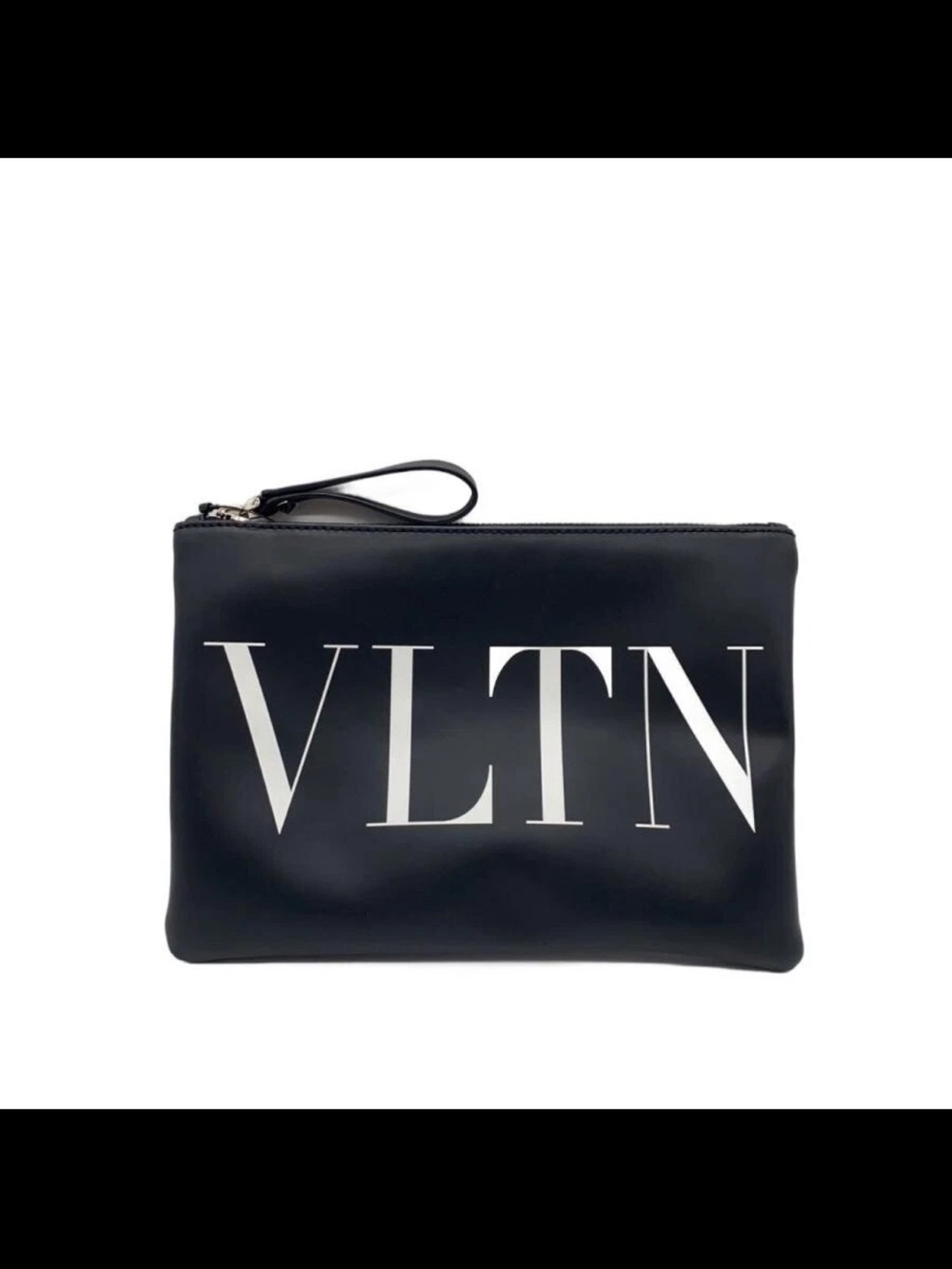 Valentino Garavani Black Leather VLTN Wristlet Pouch